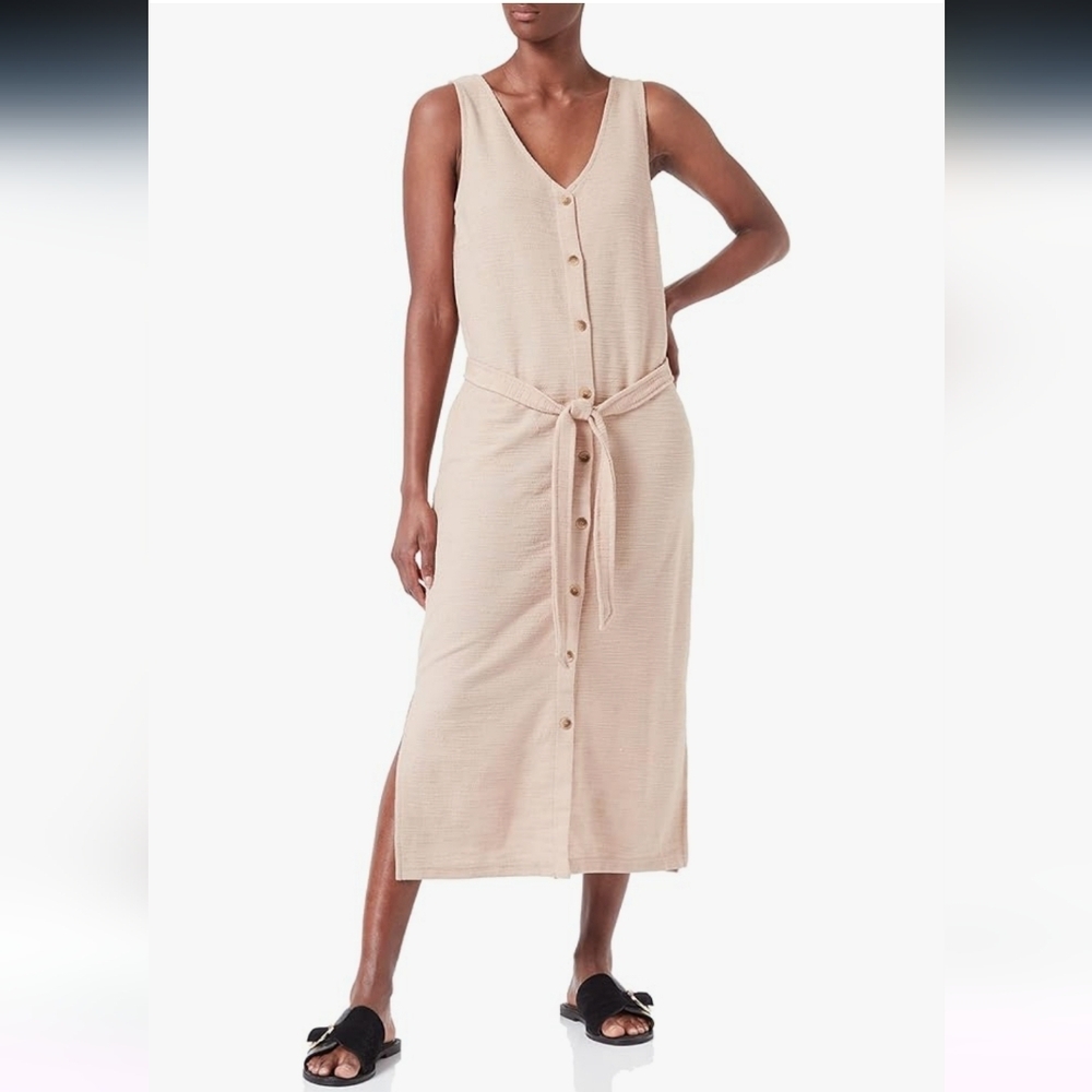 ICHI IHALABAMA OFF WHITE BUTTON DOWN DRESS MINIMALISM STYLE SLEEVELESS SZ LARGE